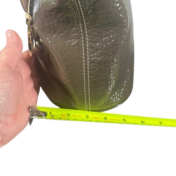 Michael Kors Brown Patent Leather Tote Bag Gold Hardware Shoulder Handbag - Picture 10 of 13